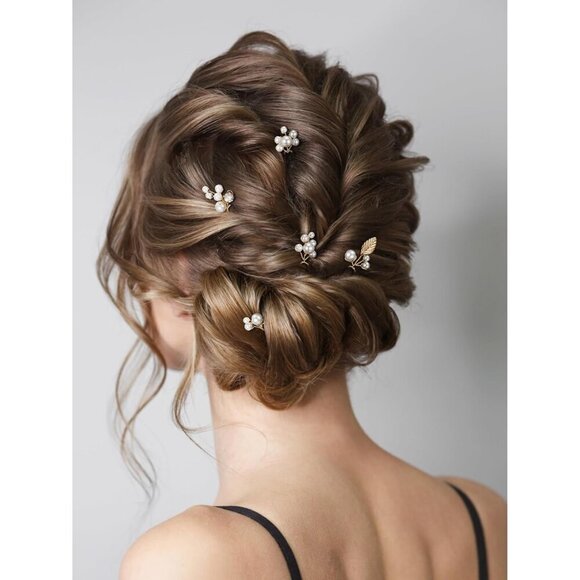 Wedding Hair Accessories Pearl Rhinestone Leaf Pins Set for Brides Bridesmaids main image 8